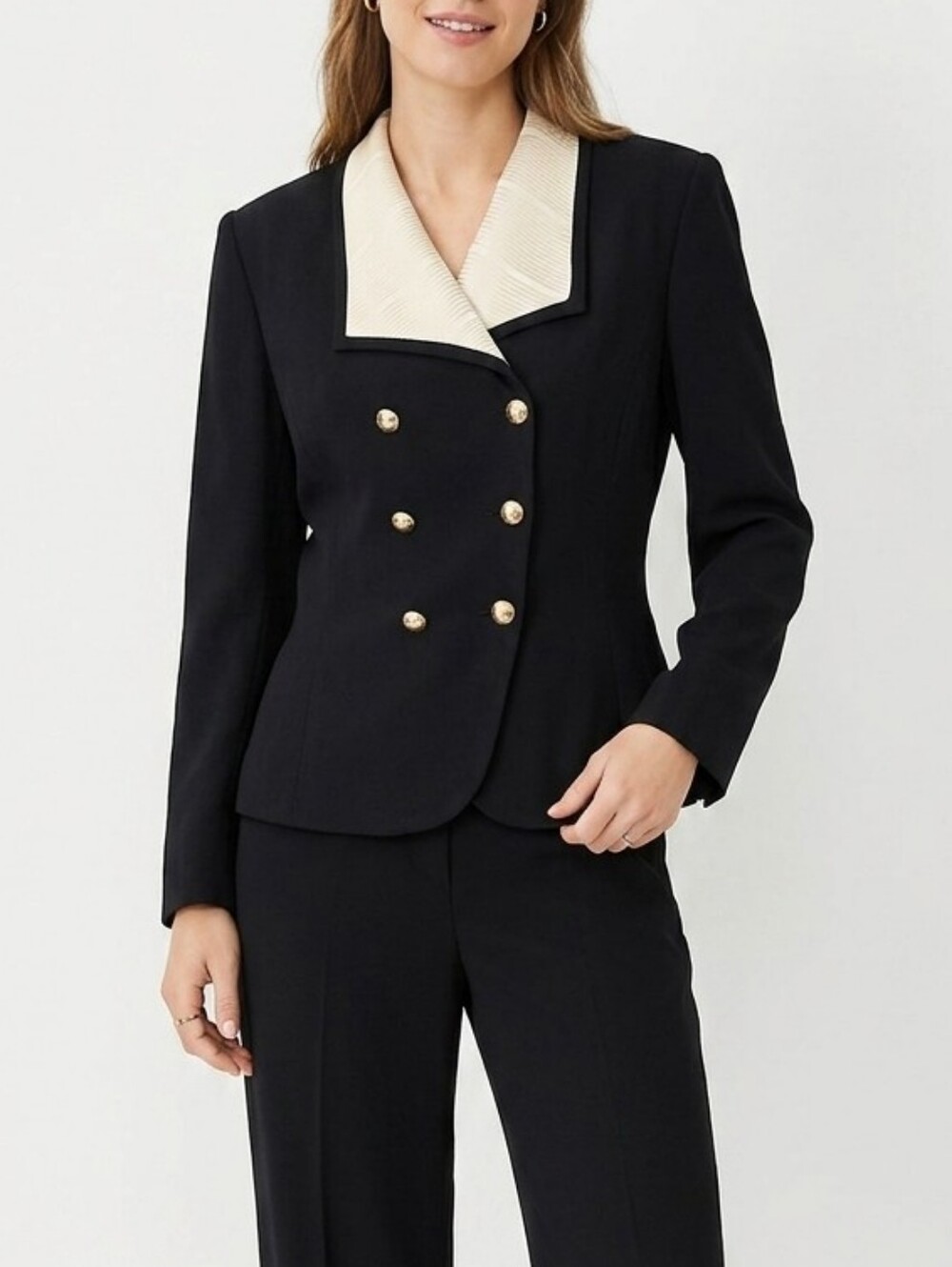 Vintage Albert Nipon Black Blazer with Cream Collar Gold Buttons And Details